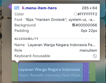 Audit dengan Chrome DevTools yang menyatakan komponen tersebut tidak focusable
