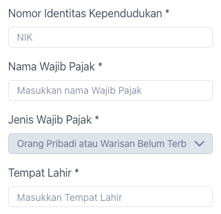 Field wajib hanya memiliki simbol asterisks